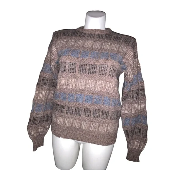 Vintage Michael Jordan Men’s Wool Sweater L Brown Blue Checked Knit Pullover